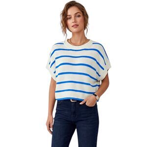 Womens Sweater Size Large Short Sleeve ChicEase Casual Loose Striped Round Neck